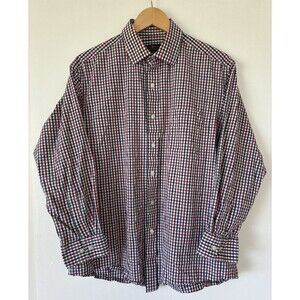 Club Room Button Shirt Men’s Large Red Blue Plaid Check Luxury 16.5 32/33